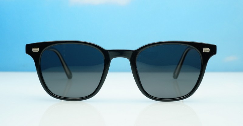 Wilbur Black small round polarised sunglasses silver detailing smoke lenses