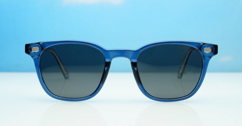 Wilbur Blue small round polarised sunglasses blue frames dark grey smoke lenses