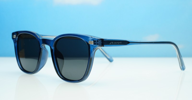Wilbur Blue small round polarised sunglasses blue frames dark grey smoke lenses