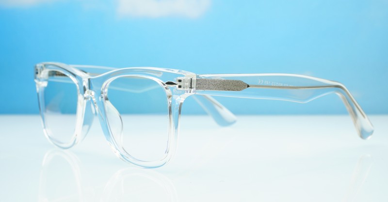 Vintage wayfarer anti blue light glasses with silver pip detailing and wire-core temples