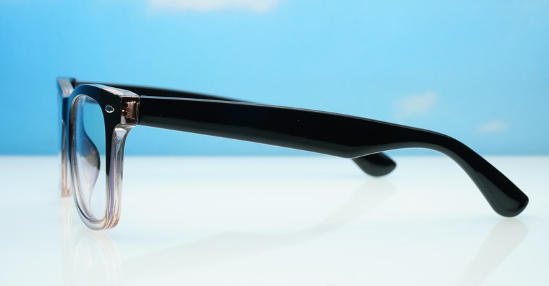 Vintage wayfarer anti blue light glasses with silver pip detailing and wire-core temples