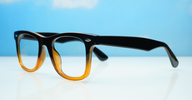 Vintage wayfarer anti blue light glasses with silver pip detailing and wire-core temples