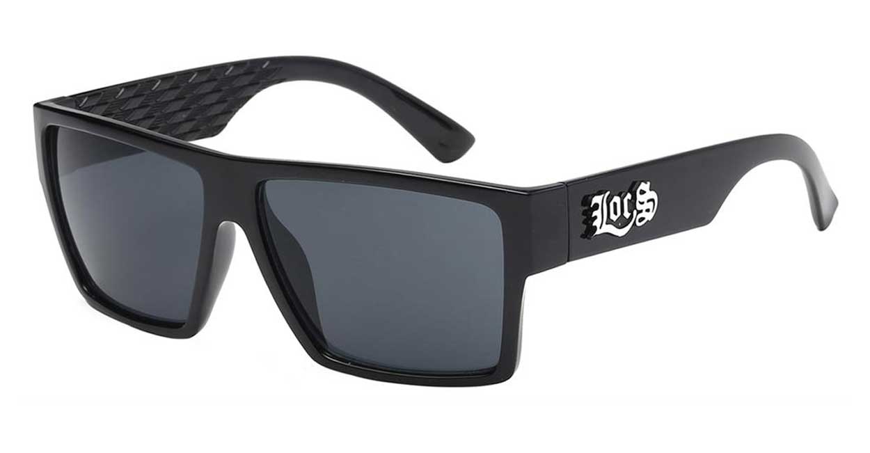 LOCS Hardcore 91105 men's UV400 sunglasses in black with steel hinges and Category 3 super dark lenses