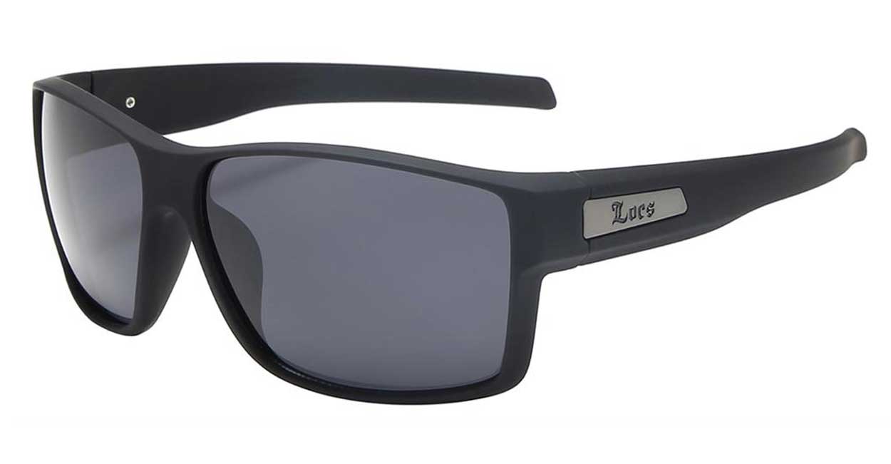 LOCS Hardcore 91144 men's UV400 sunglasses in matte black with bronze temple detail and super dark Category 3 lenses