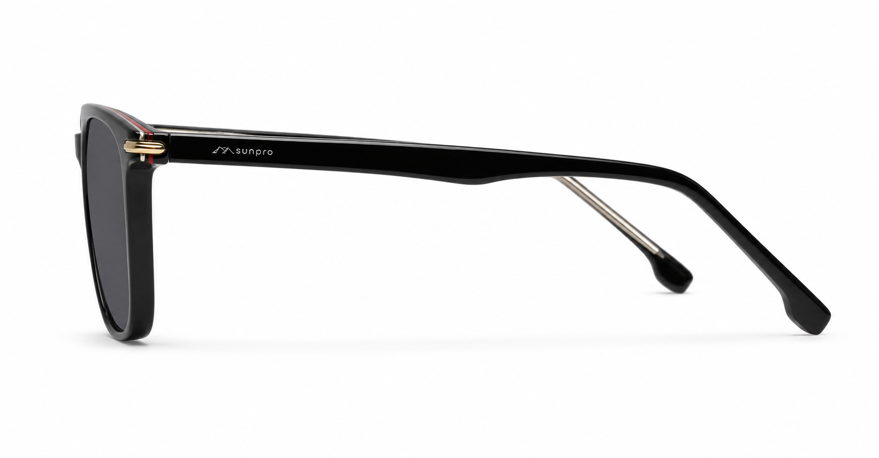 The Canyon unisex round UV400 sunglasses in black with pinstripe, gold accents and grey lenses