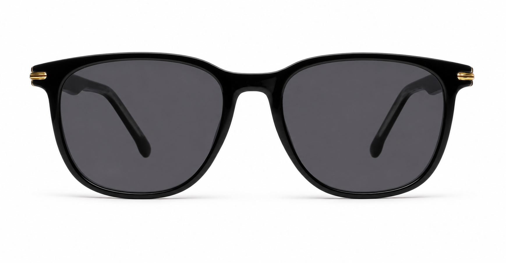 The Canyon unisex round UV400 sunglasses in black with pinstripe, gold accents and grey lenses