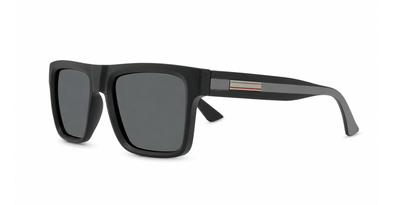 Dusk polarised sunglasses with striped temples and metal inlays