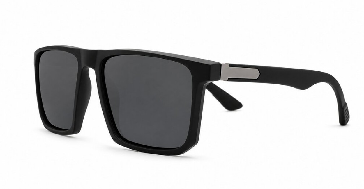 Men's polarised sunglasses with super dark lenses and metal temple detail, iPOP NZ