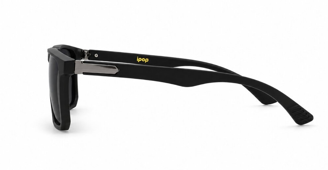 Men's polarised sunglasses with super dark lenses and metal temple detail, iPOP NZ