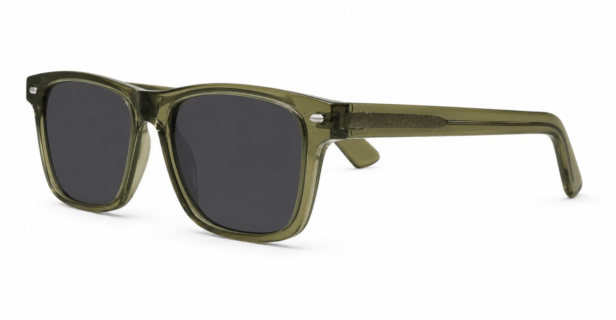 Spike Grey translucent sunglasses with dark grey lenses gold pip detail and inner core wire temples