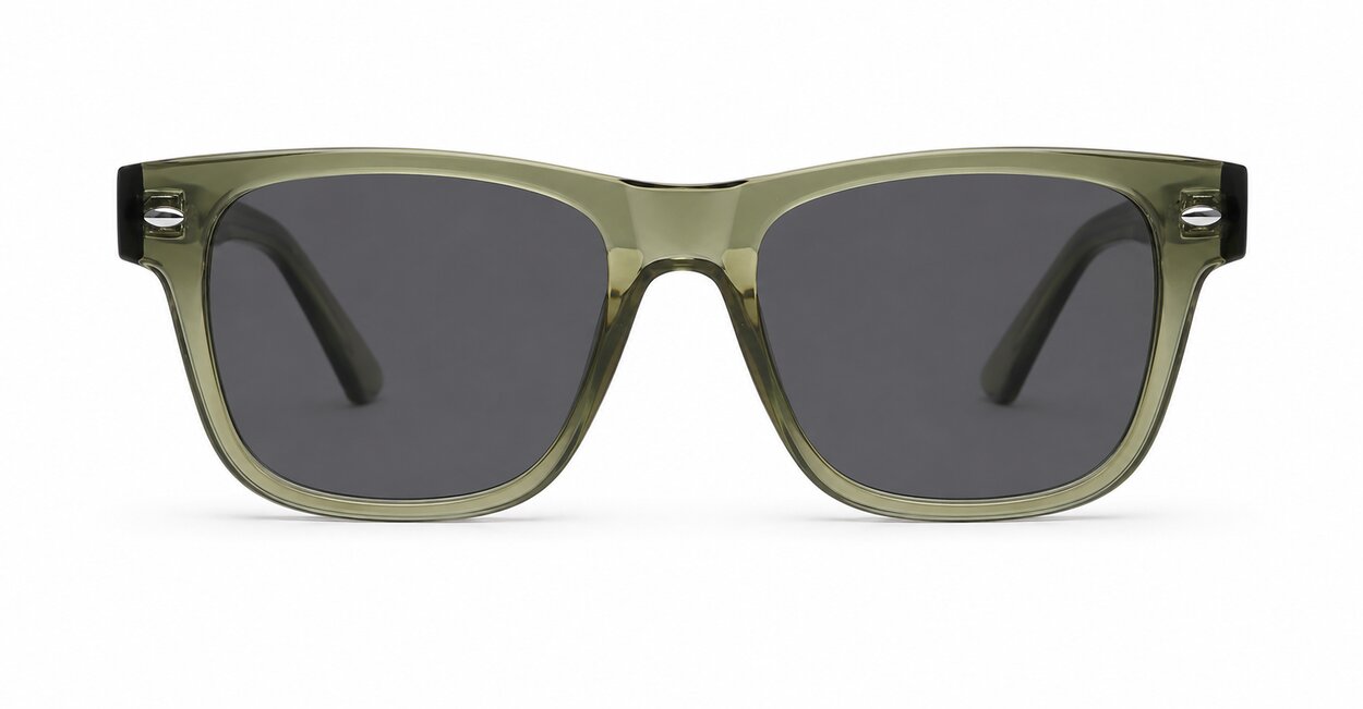 Spike Grey translucent sunglasses with dark grey lenses gold pip detail and inner core wire temples
