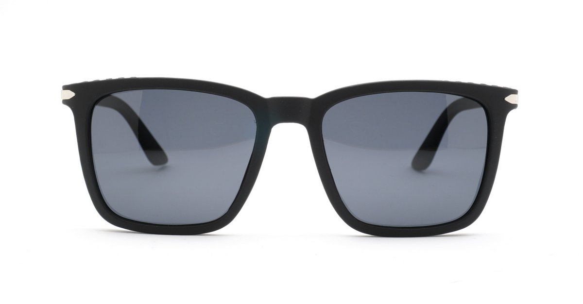 Men's classic polarised sunglasses with silver detailing on frames and temples