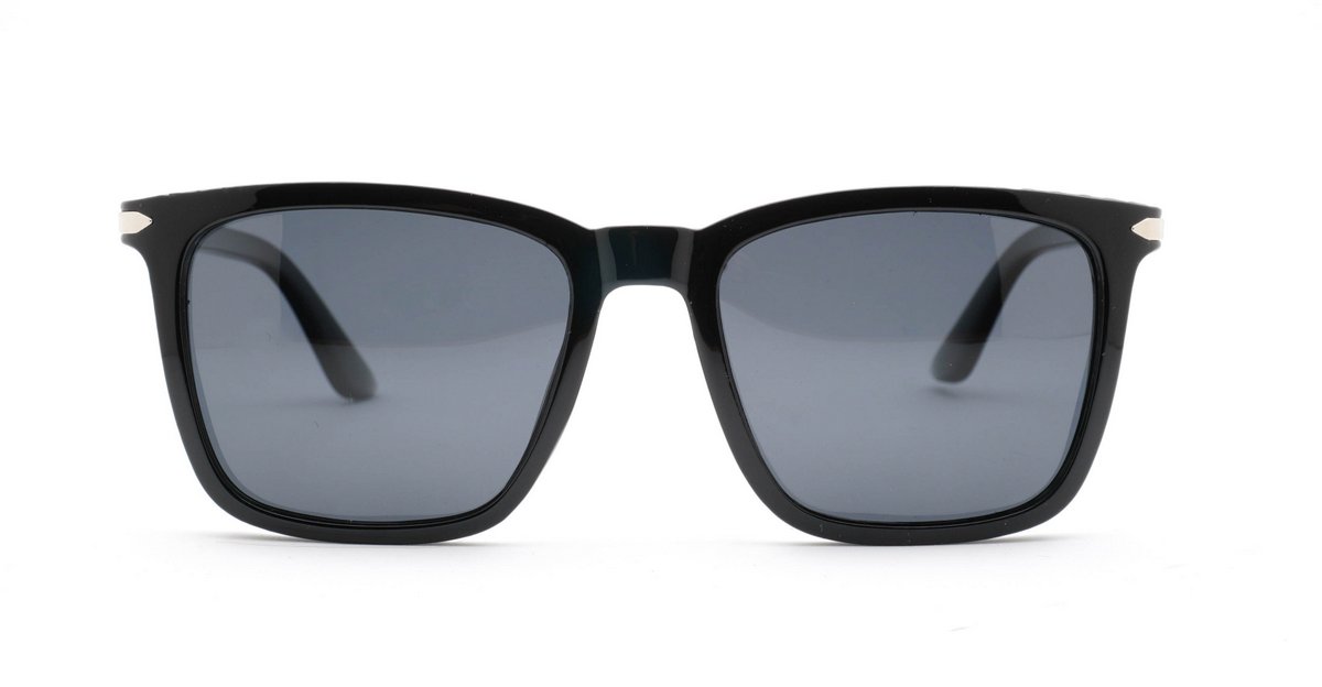 Men's classic polarised sunglasses with silver detailing on frames and temples