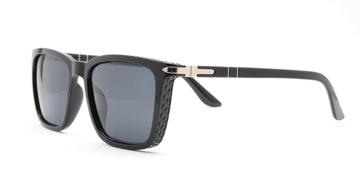 Men's classic polarised sunglasses with silver detailing on frames and temples