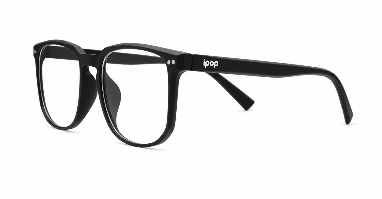 Unisex rectangular blue light glasses with keyhole bridge and twin metal pin detail