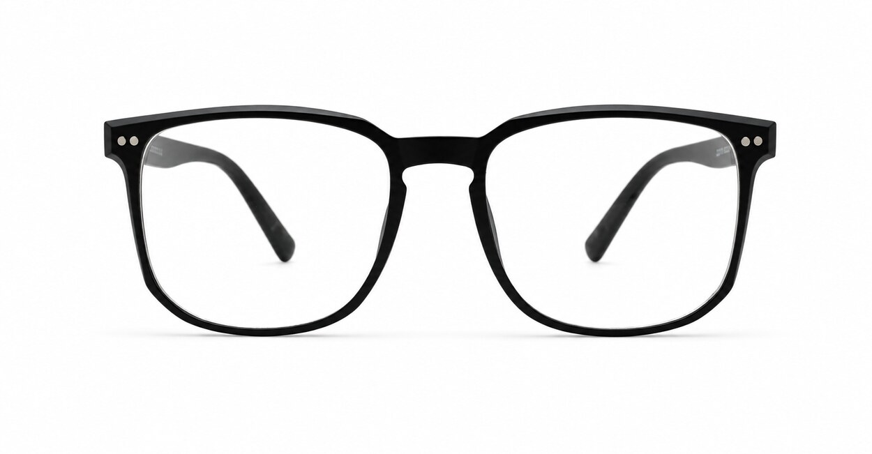 Unisex rectangular blue light glasses with keyhole bridge and twin metal pin detail