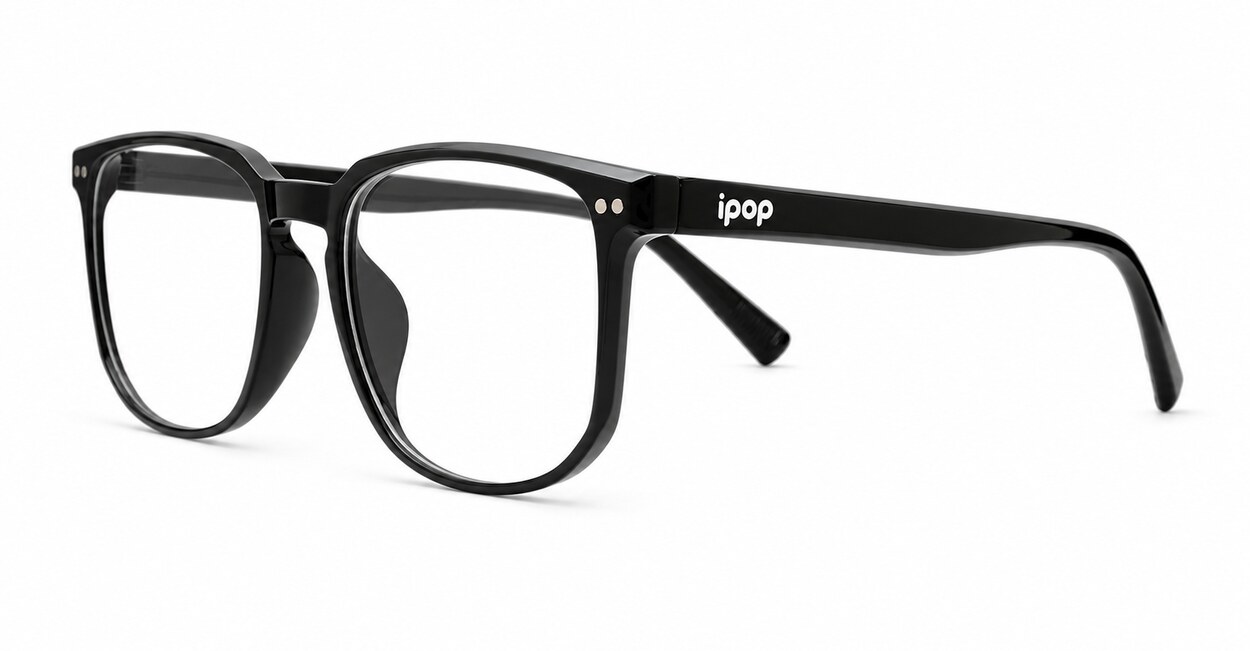 Unisex rectangular blue light glasses with keyhole bridge and twin metal pin detail