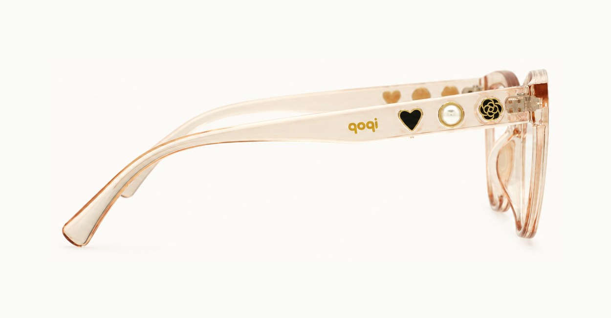 Cat-eye blue light glasses with gold-edged flower and pearl temple detail