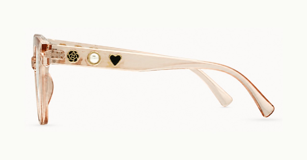 Cat-eye blue light glasses with gold-edged flower and pearl temple detail