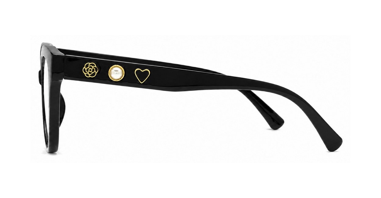 Cat-eye blue light glasses with gold-edged flower and pearl temple detail