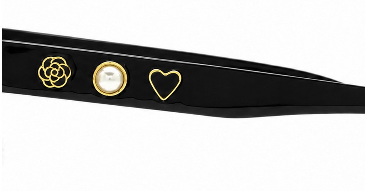 Cat-eye blue light glasses with gold-edged flower and pearl temple detail