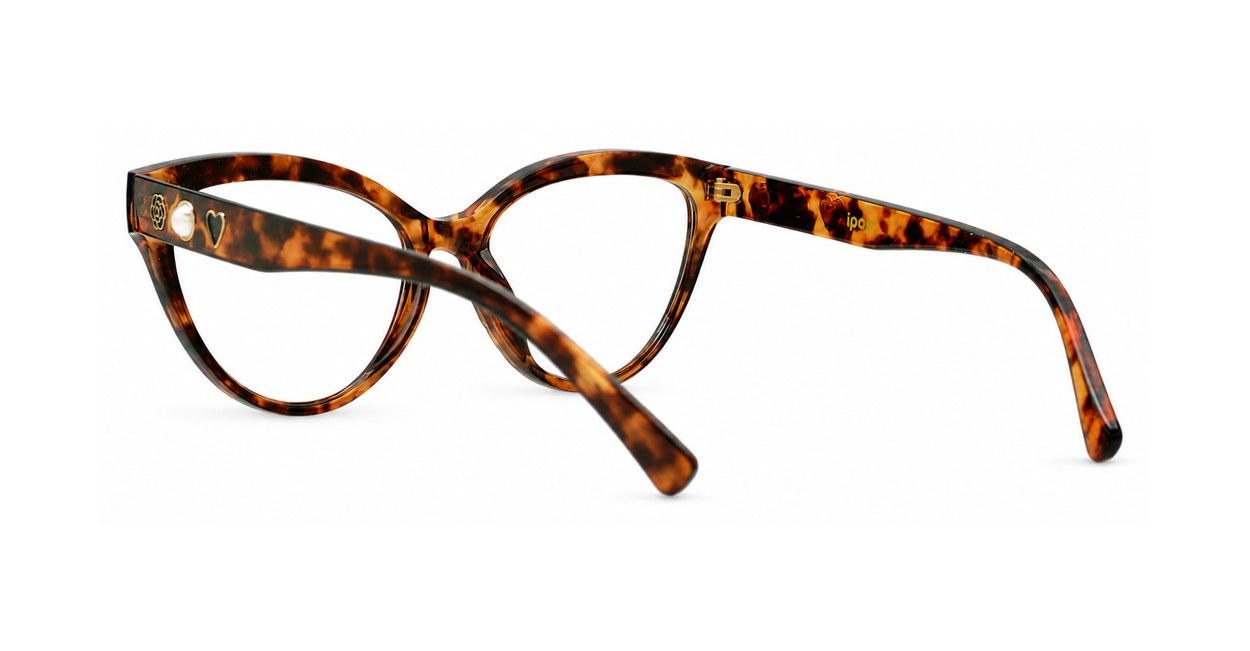 Cat-eye blue light glasses with gold-edged flower and pearl temple detail