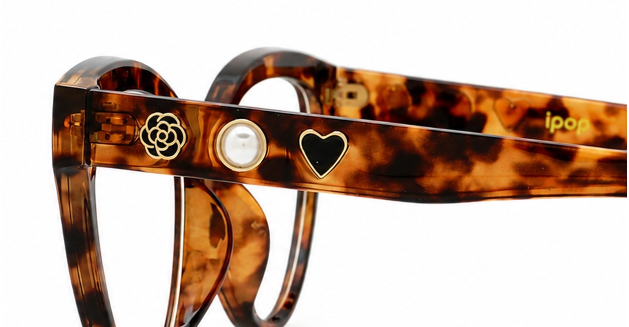 Cat-eye blue light glasses with gold-edged flower and pearl temple detail