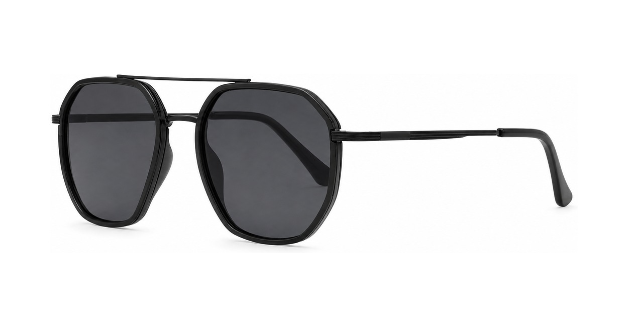 Vintage square aviator polarised sunglasses in matte black