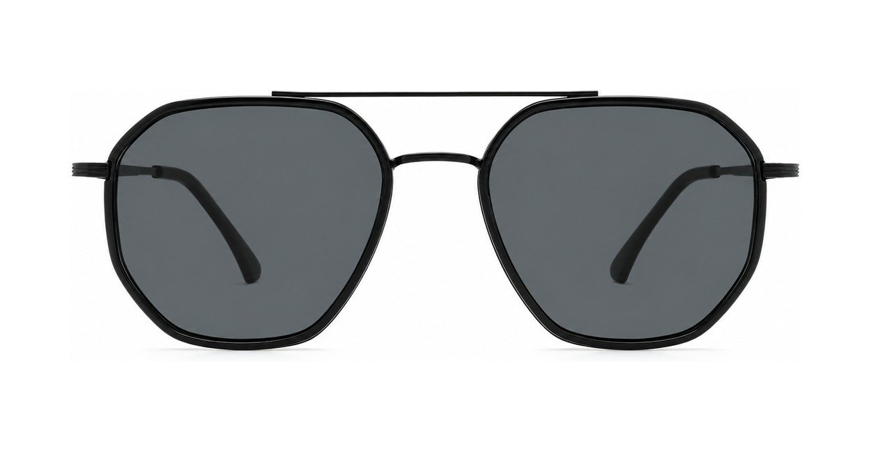 Vintage square aviator polarised sunglasses in matte black