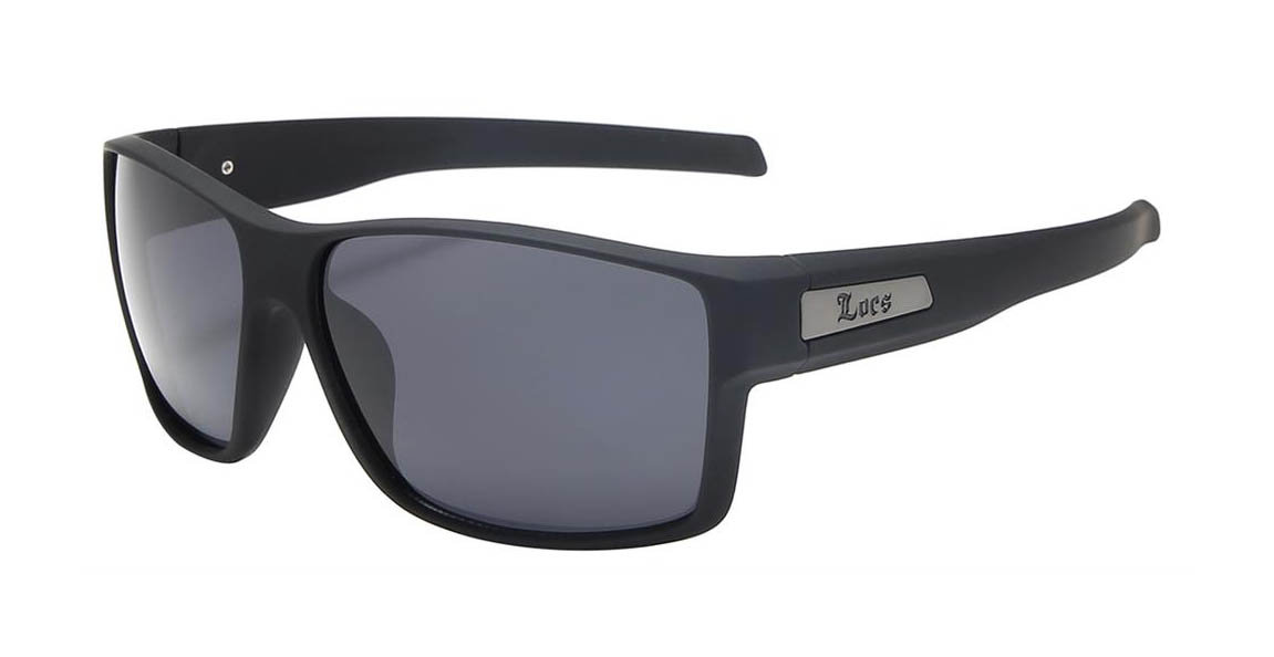 LOCS Hardcore 91144 men's UV400 sunglasses in matte black with bronze temple detail and super dark Category 3 lenses