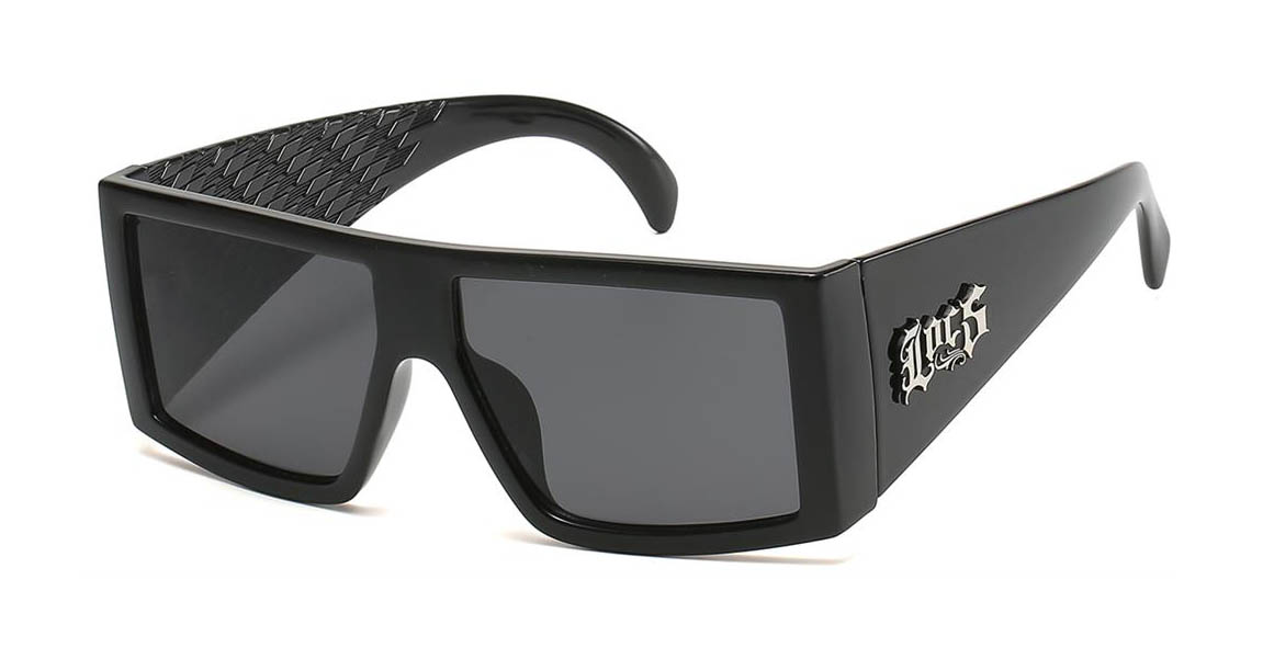 LOCS 91275-Black wraparound sunglasses with wide side temples