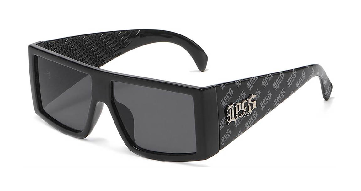 LOCS 91275-Black wraparound sunglasses with wide side temples