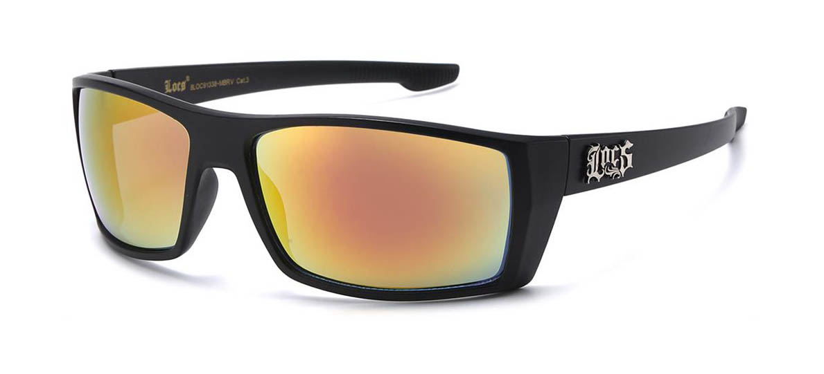 LOCS 91338-MBRV wraparound sunglasses with colour mirror lenses