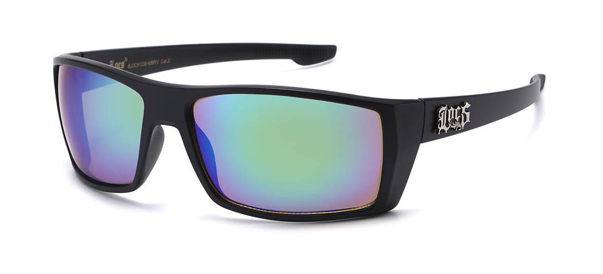 LOCS 91338-MBRV wraparound sunglasses with colour mirror lenses