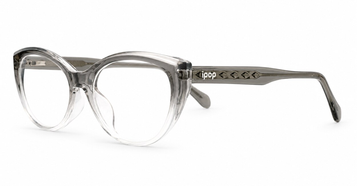 Cat-eye blue light glasses with rounded lenses and diamond temple detailing
