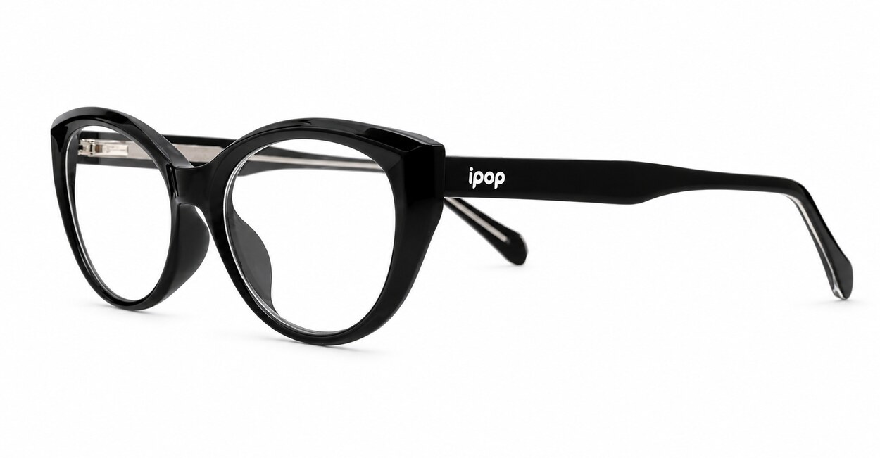 Cat-eye blue light glasses with rounded lenses and diamond temple detailing