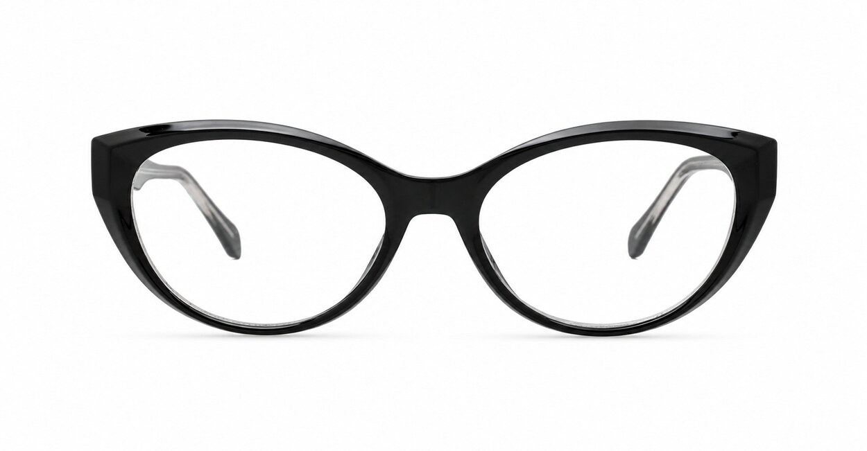 Cat-eye blue light glasses with rounded lenses and diamond temple detailing