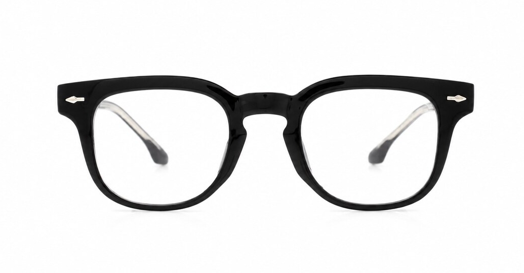 Small square crystal clear blue light glasses with silver arrow temple accents