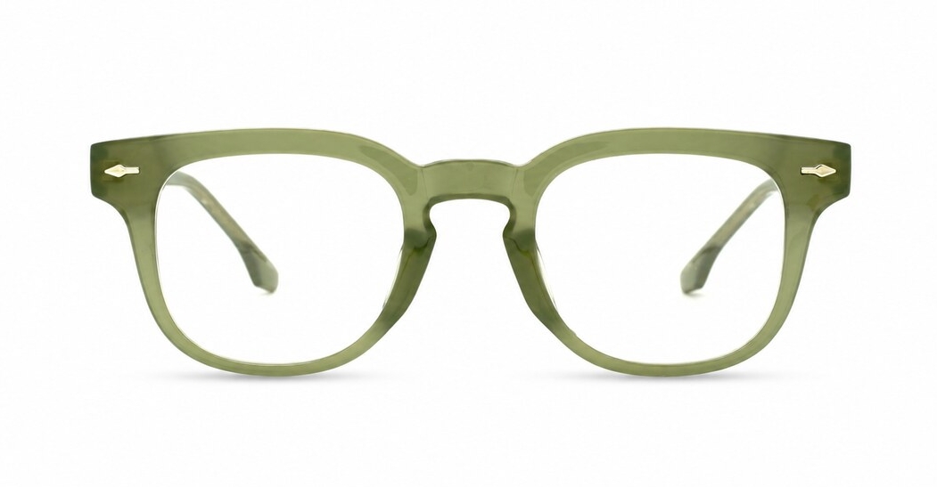 Small square crystal clear blue light glasses with silver arrow temple accents