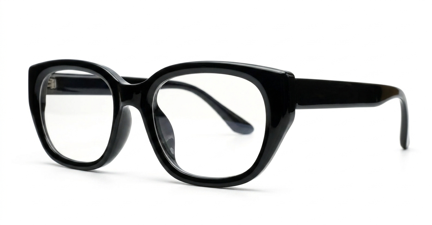 Black rectangular computer glasses with clean undetailed retro frame