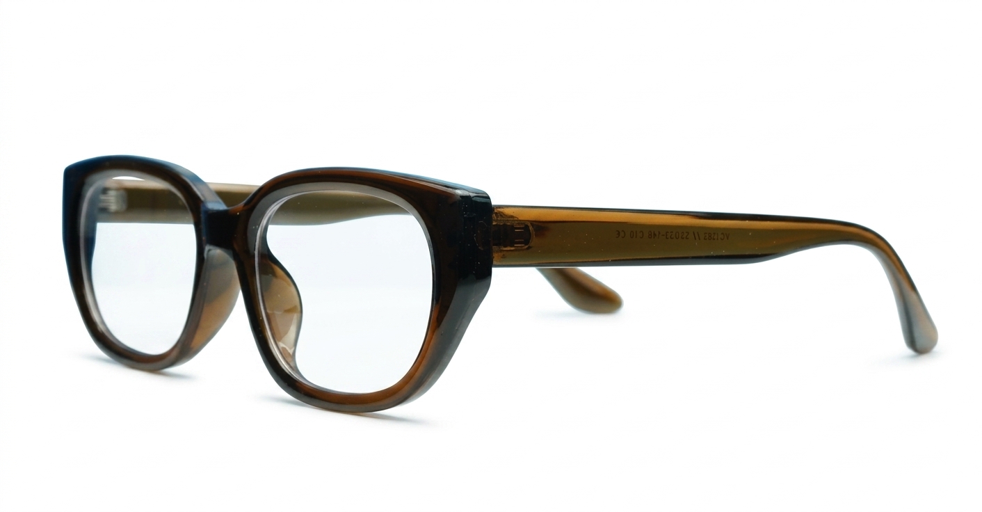 Brown rectangular blue light glasses with clean undetailed frame suited to women