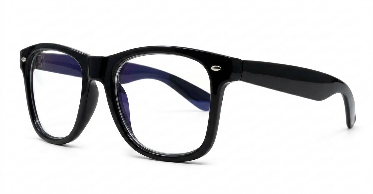 Classic vintage-shape black blue blocker glasses with flexible hinges