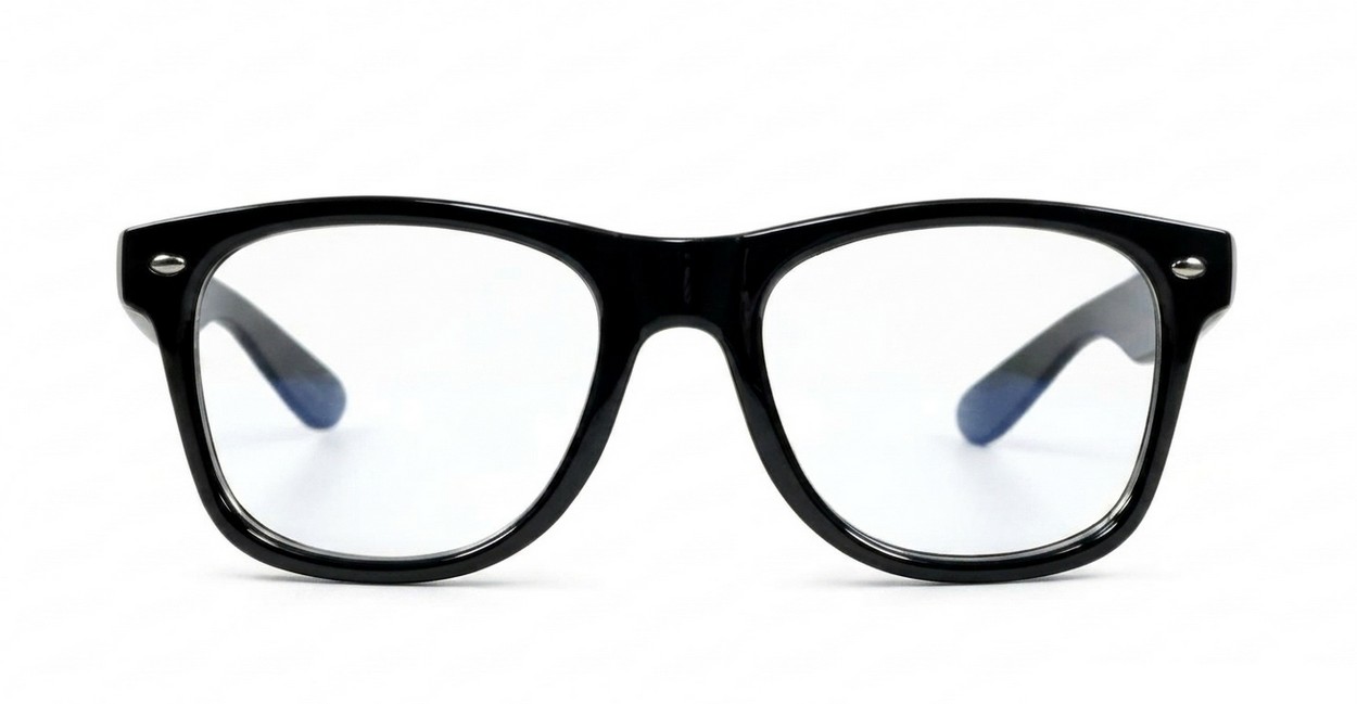 Classic vintage-shape black blue blocker glasses with flexible hinges