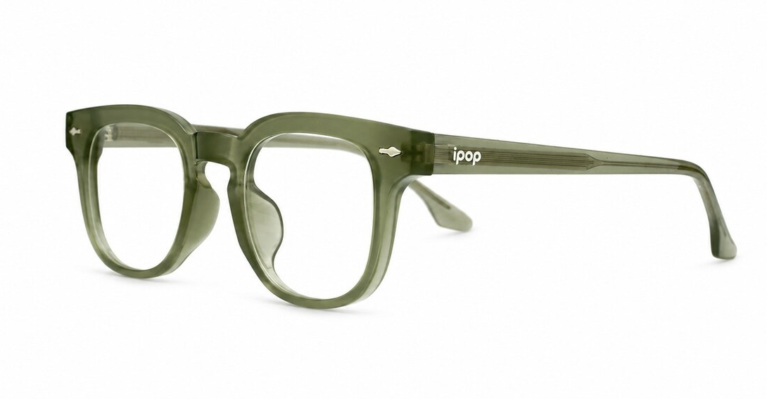 Small square crystal clear blue light glasses with silver arrow temple accents