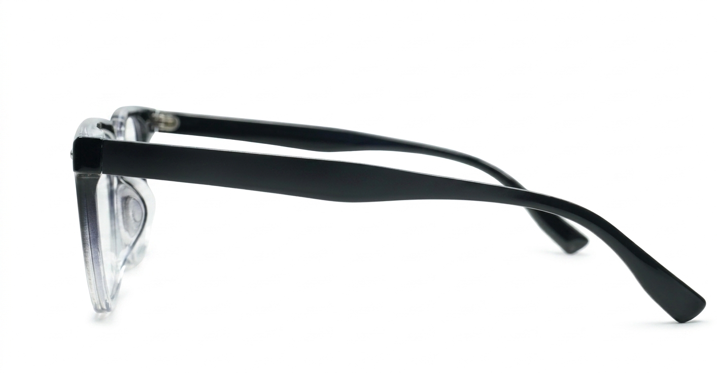 Black and clear two-tone square TR90 anti blue light glasses with silver diamond temple detailing