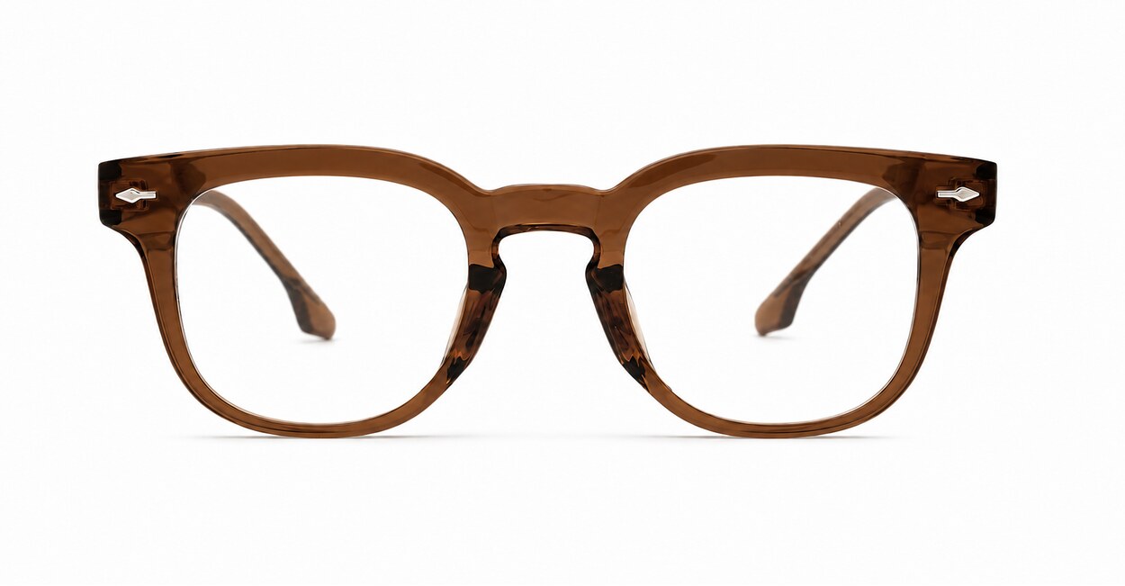 Small square crystal clear blue light glasses with silver arrow temple accents