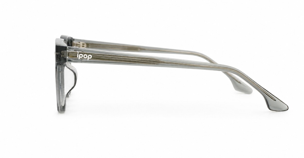 Small square crystal clear blue light glasses with silver arrow temple accents