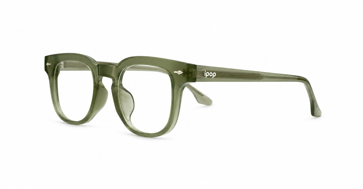 Small square crystal clear blue light glasses with silver arrow temple accents