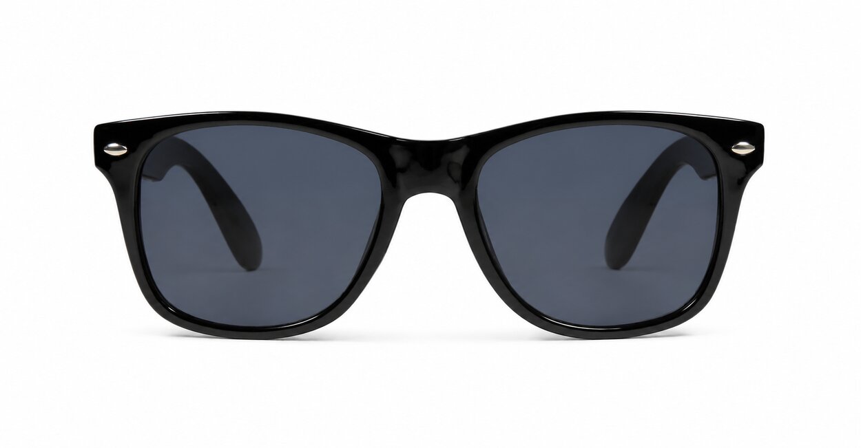 Kids classic wayfarer UV400 sunglasses in black with super dark lenses