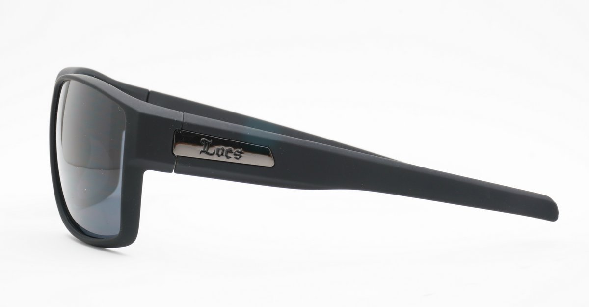 LOCS Hardcore 91144 men's UV400 sunglasses in matte black with bronze temple detail and super dark Category 3 lenses